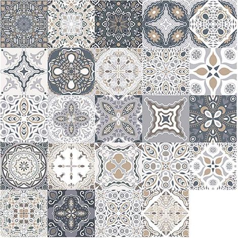 Fliesenaufkleber, Retro-Mosaik-Fliesenaufkleber, marokkanischer Stil, selbstklebend, DIY-Fliesentransfer für Zuhause, Badezimmer, Küche, Dekor (48 Stück, 15 x 15 cm)