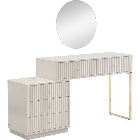 Mobile trucco con specchio - 5 cassetti - Beige e dorato - PEROLIA (1/5)