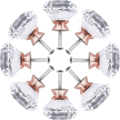 8 Or Rose Poignee Cristal, Bouton De Meuble, Cristal Transparent Boutons Portes, Verre Boutons De Porte Meuble, Poignées De Meuble (1/4)