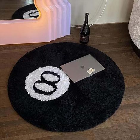 JSSEVN - 8-Ball Playmat - Simulation - 8 Balls - Round - Soft - Non-Slip - For Children's Room - Black - 8 Balls - For Living Room Decoration (1/5)