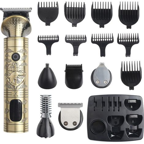 Tondeuse à cheveux électrique rechargeable avec tondeuse nez - Tondeuse à cheveux sans fil pour hommes et famille (Or) (1/5)