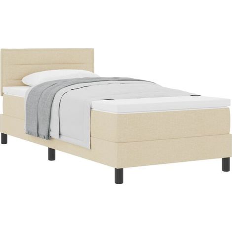Matelas à ressorts avec tête de lit, beige, 80 x 200 cm, revêtement en tissu. (1/5)