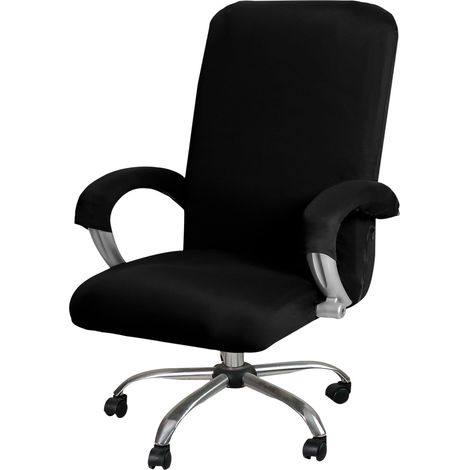 Funda para silla de oficina, funda elástica para silla giratoria, funda lavable para silla, funda para sillón giratorio, funda para silla de oficina, reposabrazos para silla (negro, L)