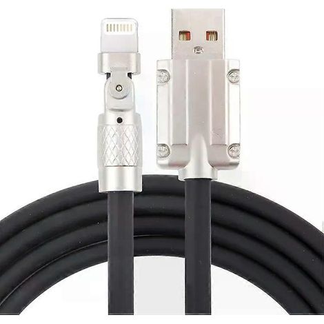 Câble de charge rapide 6 A 120 W USB vers 8 broches, 1,8 m, connecteur métallique, noir (1/2)