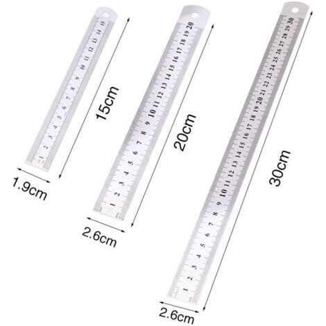 3 Pcs Réglet 15cm 20cm 30cm Outil Règle pour Étudiants et Bureau (Règle en acier inoxydable), argent (1/4)