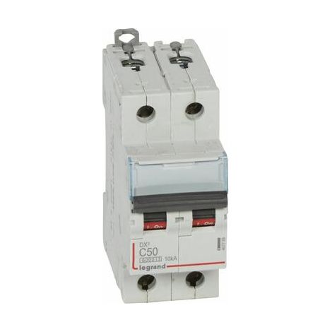 Disjoncteur DX³6000 10kA arrivée haute et départ bas à vis 2P 230V à 400V - 50A - courbe C - 2 modules - 407789 - LEGRAND