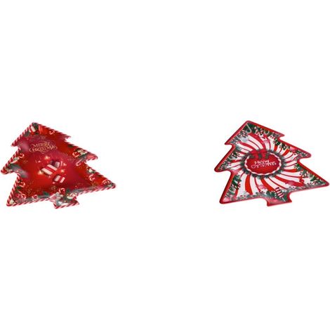 Regalo Italiano Vassoio in Melamina Decoro Albero di Natale Ass. 28 x 35,5 x 1,5 Cm Rosso 1 Pz