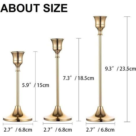 Bougeoir Chandelier Doré Métal - 1 lot / 6 Bougeoirs Décoratifs pour Bougies Coniques pour Cheminée, 15/19/24cm Centre de Table Mariage Noel Maison Décoration (1/2)