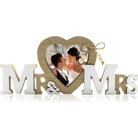 Cadre de Mariage en Bois, Décoration de Mariage en Bois, Cadre Photo à En Mariage, Convient à Tous Les Styles de Fêtes de Mariage, Fiançailles, Anniversaires, 25 x 10.5 x 1.5cm (1/5)