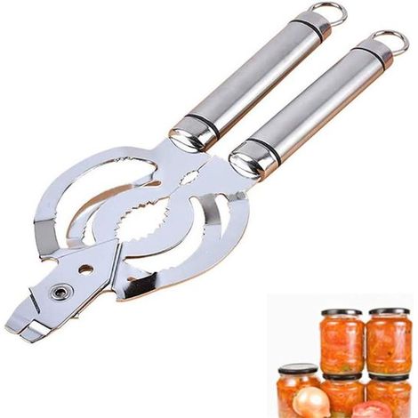 Ouvre-bocal multifonctionnel - Ouvre-couvercle en acier inoxydable - Design ergonomique - Pour bocaux et bouteilles - Ustensile de cuisine avec anneau de suspension - Idéal pour les seniors et les cui (1/5)