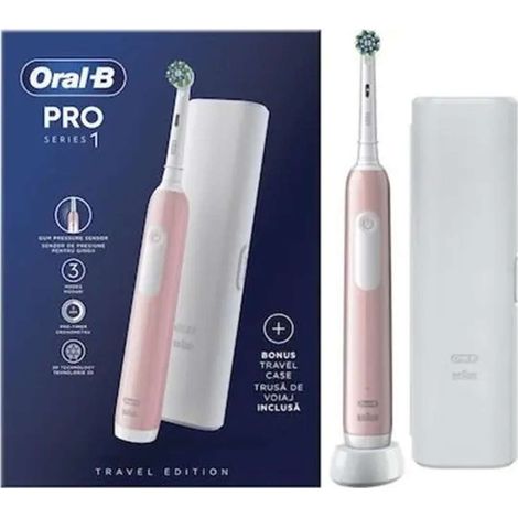 Brosse à dents électrique - Oral-B - Pro Series 1 - Rose avec étui de voyage et 1 brossette CrossAction