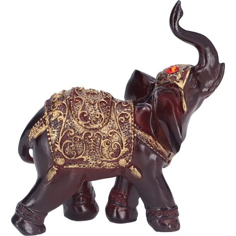 Statuette Éléphant Résine Durable Texture Fine Style Rétro Symbole de Puissance Chance Prospérité (1/5)
