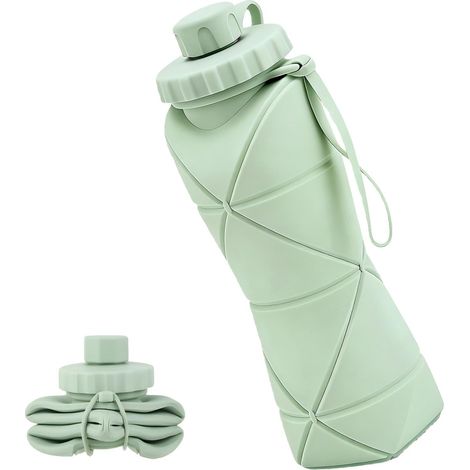Bouteille d'eau en silicone pliable 20 onces, contenant d'eau portable réutilisable pliable avec couvercle étanche et cordon de transport, bouteille de voyage légère adaptée à la salle de sport, le cy (1/5)