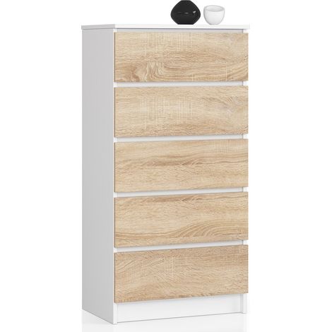 Cassettiera AKORD K60 Cassettiera Bianca 60 cm 5 cassetti inserto frontale Sonoma Quercia 60x40x121 cm (1/5)