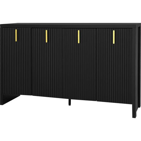 Aparador con 4 Puertas y Estantes Regulables, Tiradores Dorados, Estilo Moderno, en Tablero de Partículas, 140×38×80 cm, Negro (1/5)