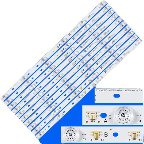 LED-Hintergrundbeleuchtungsstreifen, Länge 470 mm, 6 LED-Perlen pro Streifen, 6V Spannung, Paket enthält 10 Stück, kompatibel mit TCL-50C715 und (1/5)