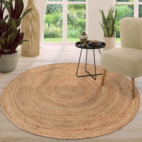 1 tapis rond jute naturel, fait main, style bohème, bordure moderne, 120 cm, pour salon chambre ado
