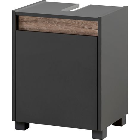 Waschbeckenunterschrank Badezimmer CORATO-80 in Anthrazit mit Absetzung in Wildeiche Nb., B/H/T: ca. 41,8/54,6/33 cm (1/4)