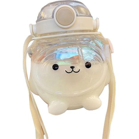 Grande bouteille d'eau de 1000 ml en forme d'ours de dessin animé, idéale pour l'été, avec paille et cordelette pour la suspendre.