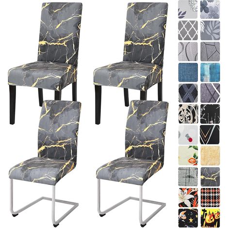 Lot de 4 et 6 housses de chaise extensibles pour chaise basculante - Housses de chaise élastiques - Amovibles et lavables - Protection pour cuisine, restaurant, hôtel, banquet (marbre, 4 (1/5)