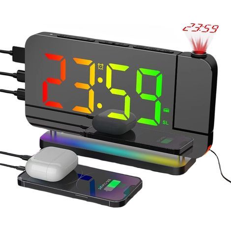 Projecteur multifonction avec double lumière RVB, fonction snooze et alarme numérique pour chambre à coucher/salon (1/5)