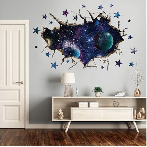3D Galaxie Bleu Cosmique stickers muraux, Mur Brisé planète univers espace Bricolage Autocollant Décoratifs, voie Lactée Décoration pour Murale Salon Bureau Chambre (1/5)