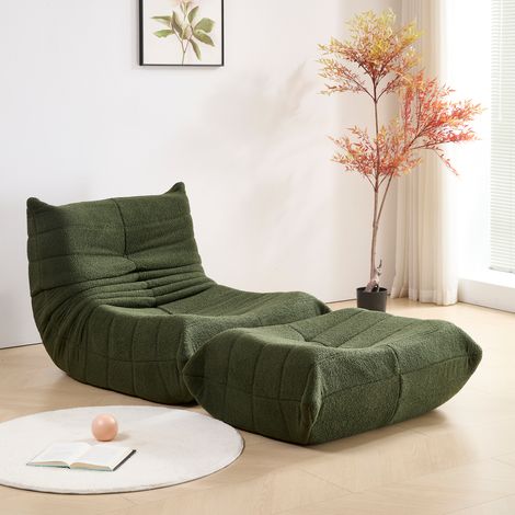 Sofá lounge de tela teddy verde, ancho 112 cm (1/5)