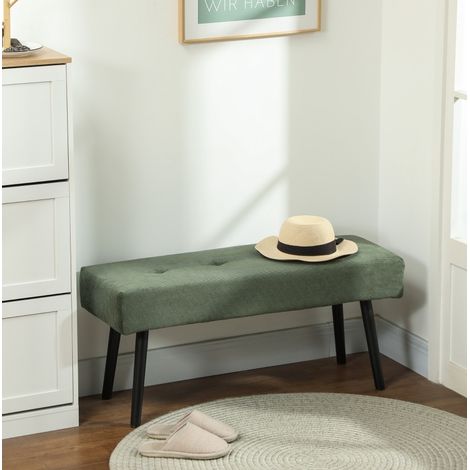 Panca imbottita in velluto a coste con capitonné e gambe in metallo 100 x 36 x 45 cm verde (1/5)