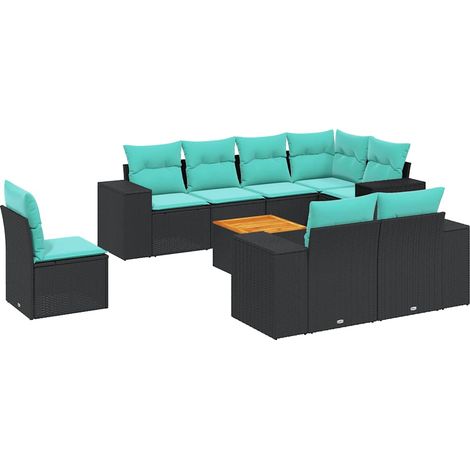 Maison Exclusive - 9-teiliges Gartensofa-Set mit Kissen, schwarze (1/5)