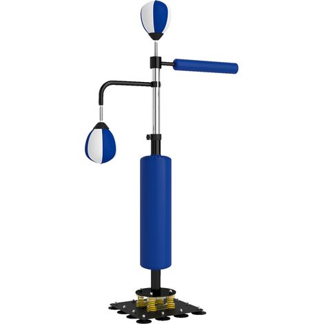 Support de boxe, deux speedballs, barre de frappe rotative, coussins de frappe, hauteur réglable, acier, 107 x 36 x 140-205 cm, bleu