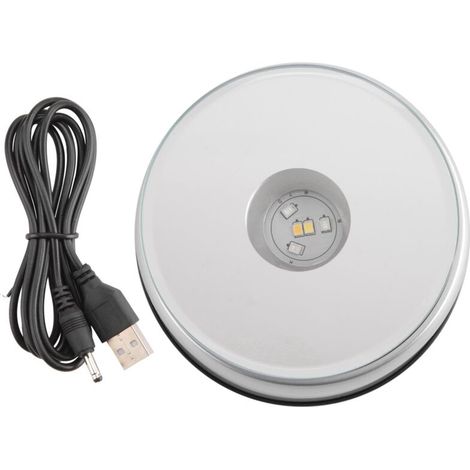 Plateau Tournant Rotatif à LED USB pour Présentation d'Art en Cristal Coloré avec Support (1/4)