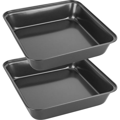 Lot de 2 Plats à gratin, Acier inoxydable, Antiadhésif, Carré 20 cm, Pour four et congélateur, Cuisson gâteaux et rôtis