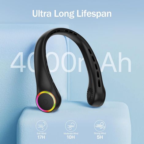 Ventilatore da Collo Portatile – Batteria 4000mAh, 3 Velocità Silenziose – Design Ergonomico in ABS e TPU – Ideale per Ufficio, Sport e Viaggi (1/4)