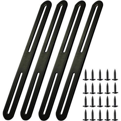 4PCS Pattes de Fixations 210 x 24mm Patte de Fixation Noir en Acier Inoxydable Pattes D'assemblage pour Réparation Connexion Fixations Meubles
