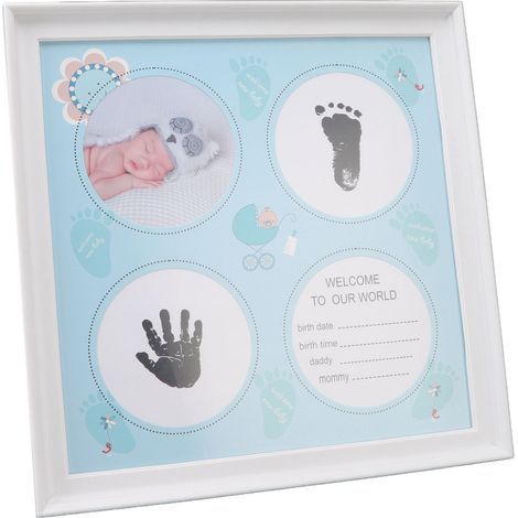 Kit Empreintes Bébé Garçon Fille, Tableau Densité Plastique Résistant, Cadre Empreintes Mains Pieds Bébé Bleu (1/5)