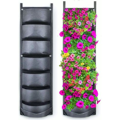 7 sacs de culture suspendus, en non-tissé, solides et résistants. Pots de fleurs à suspendre à la verticale, parfaits pour la décoration de la maison, du jardin et de la cour (noirs) (1/5)