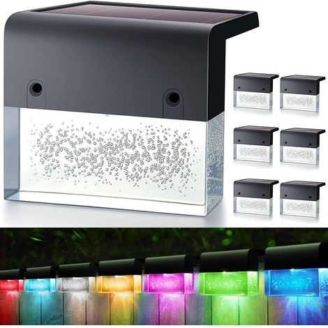 Outdoor Solar Lights, Set of 6 Solar LED Garden Lights, Warm White & RGB, IP55 Waterproof, Decoration for Stairs, Fence, Yard, Patio (Cuboid), Outdoor Solar Garden Light (1/5)