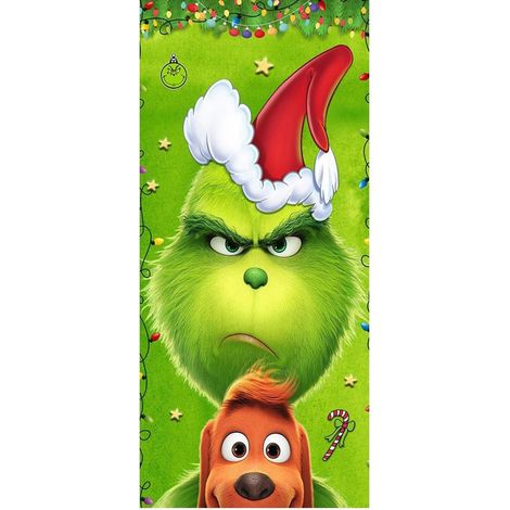 Décoration de porte Grinch vert, rideau de porte suspendu, motif drapeau - 90 x 190 cm (élastique) - Style 29