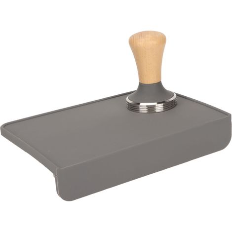 Übergroße Kaffeetampfmatte und hölzerner Kaffeetamper, staubdichte Silikon-Tampermatte für den Heimgebrauch, grau, 58 mm Kaffeetamper