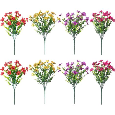 Fleurs artificielles d'extérieur en plastique, lot de 8, résistantes aux UV, plantes artificielles, fleurs. (1/5)
