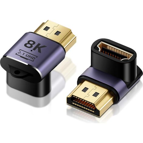 Fiche coudée HDMI, 2PCS fiches coudées HDMI 90 degrés et 270 degrés avec 8K@60Hz / 4K @120Hz UHD2.1 Arc HDR10 et Dolby Vision pour PS5, TV Stick (1/5)