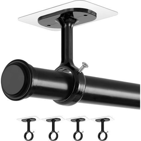 Lot de 4 Supports Tringle à Rideaux sans Perçage, Fixation Mural et Plafond Réglable, Compatible avec Tringles Ø25-32mm, Idéal pour Salle de Bain, Cuisine, Fenêtre, Penderie (Noir) (1/5)