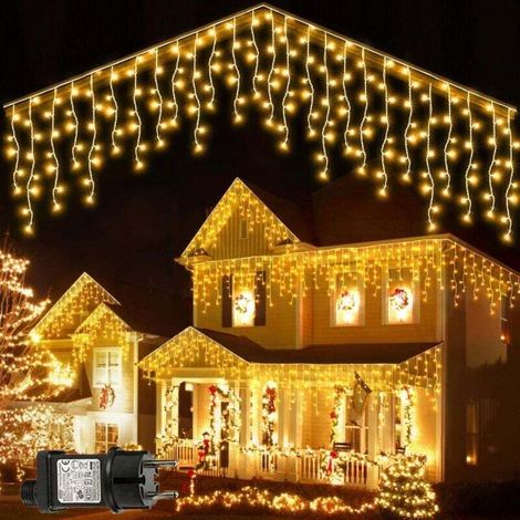Guirlande Lumineuse Extérieure, 10M 400 LED Rideau Lumineux Noël avec Étanche Minuterie 8 Modes Mémoire Connectable Guirlande Lumineuse Rideau pour Balcon Noel Décor Extérieur - Blanc Chaud (1/5)