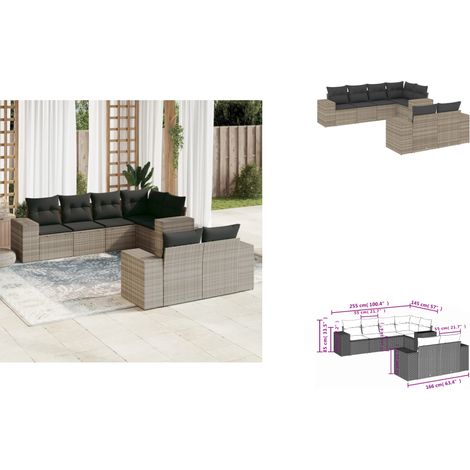 7-tlg. Garten-Sofagarnitur mit Kissen Hellgrau Poly Rattan - Garten Sofagarnitur - Garten Sofagarnituren - Outdoor Sofagarnitur - Sofagarnitur Terrasse (1/3)