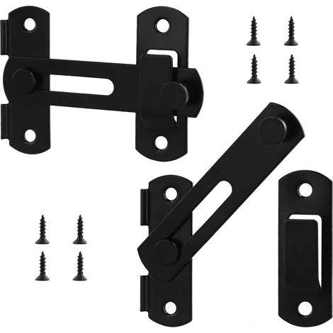 Lot de 2 verrous de porte coulissante à rabat à 180 degrés en acier inoxydable noir mat pour porte coulissante de salle de bain, armoire, garage, fenêtre (1/5)