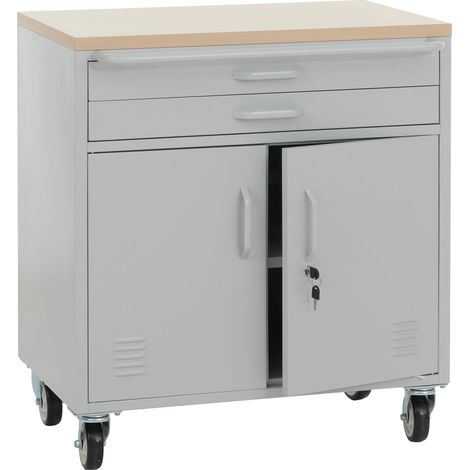 Werkstattwagen HHG-338, Rollwagen Werkzeugwagen, abschließbar Rollen Staufächer Schubladen Stahl 85x75x53cm hellgrau (1/5)