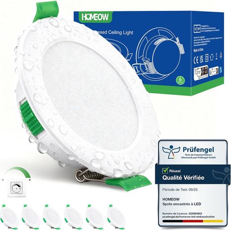 Lot de 6 Spot LED Encastrable Dimmable 5W, Spot LED Encastrable 68mm - 80mm Découpe, Blanc Chaud 2700K Blanc Neutre 4000K Blanc Froid 6000K Réglable Spot Salle de Bain IP44 pour Salon Cuisine (1/5)