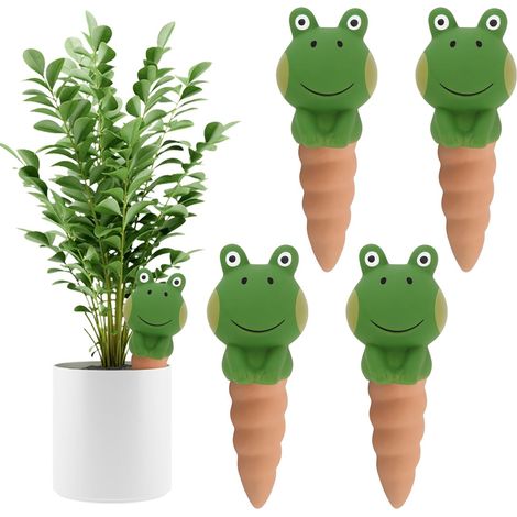 Lot de 4 Cônes d'Arrosage Autonomes en Terre Cuite, Globes Goutteurs Décoratifs pour Plantes - Système d'Arrosage Automatique pour Plantes d'Intérieur et d'Extérieur (Mignon Grenouille) (1/5)