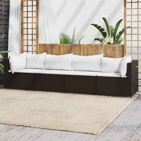 vidaXL Set Mobili da Giardino 4 pz con Cuscini in Polyrattan Marrone