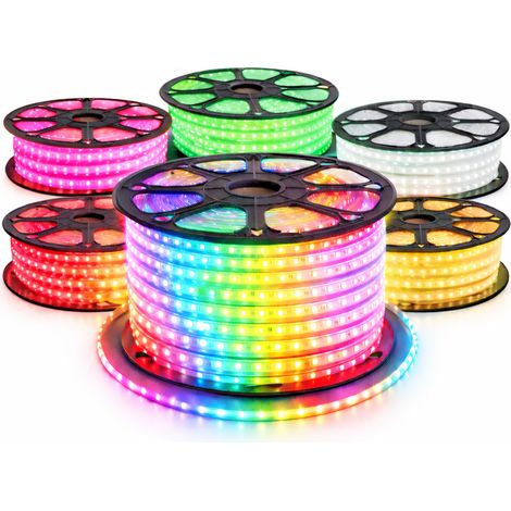 Sysled – Ruban LED 5050 RGB étanche 220V – 60 LED/m – Longueur 25 mètres – Indice de protection IP67 – Éclairage décoratif extérieur
